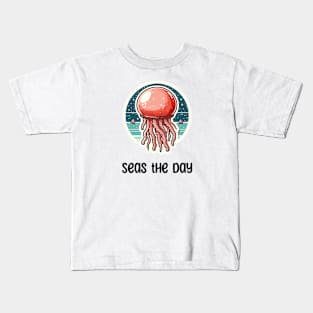 Cannonball Jellyfish Pun Seas the Day Kids T-Shirt